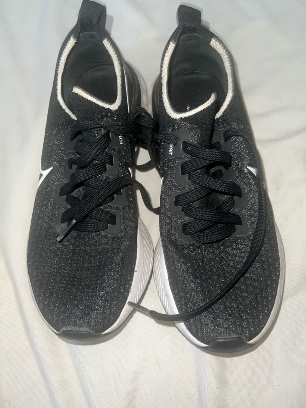 Nike Black and White Flyknit Women's Athletic Running Shoes - Picture 4 of 5